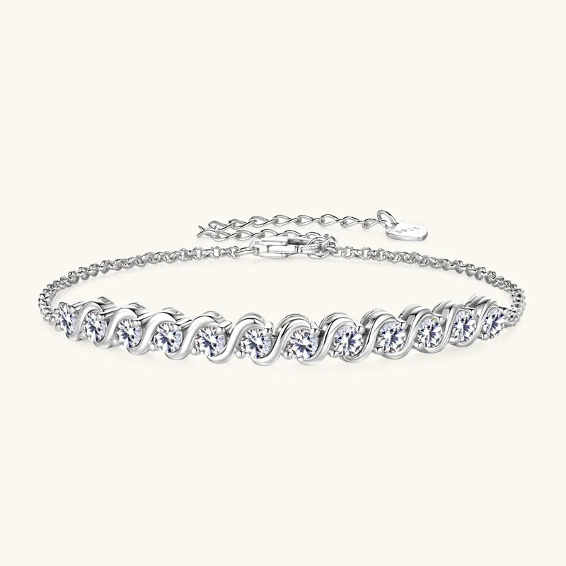 Anziw Real 3mm D Color Moissanite Infinity Bracelet for Women 925 Silver Adjustable Chain 2025 Trend Certified Fine Jewelry Gift