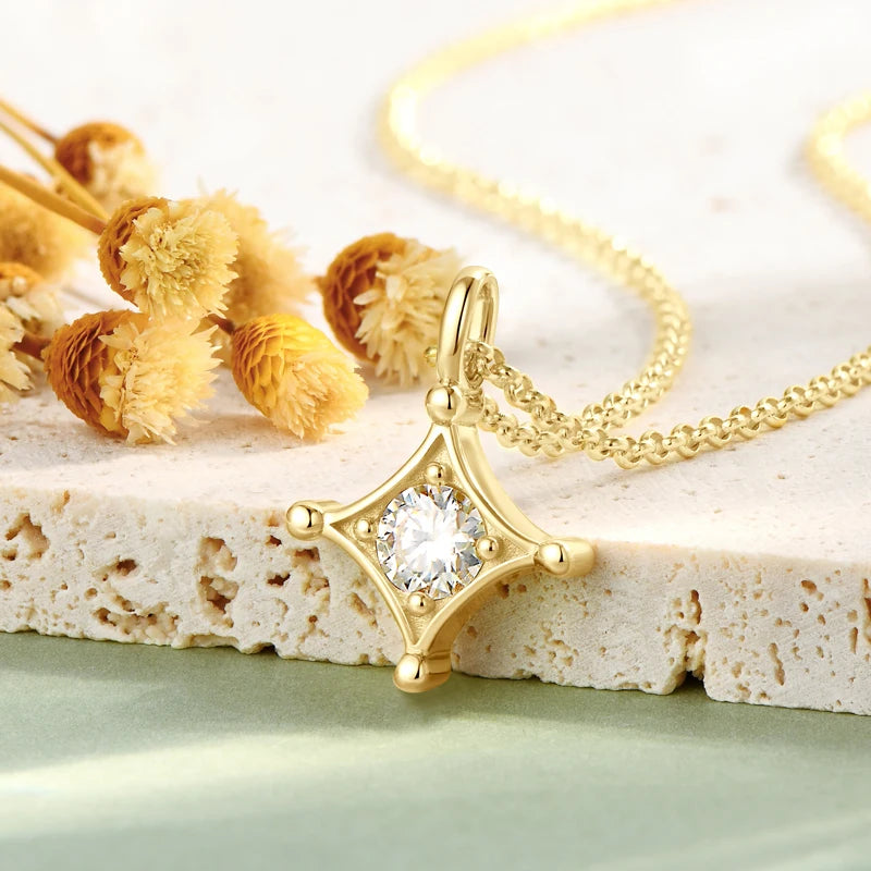 18K Gold Plated 925 Silver 5mm Round Moissanite Jewelry Set for Women Men Certified Star Pendant Necklace Stud Earrings Set Gift