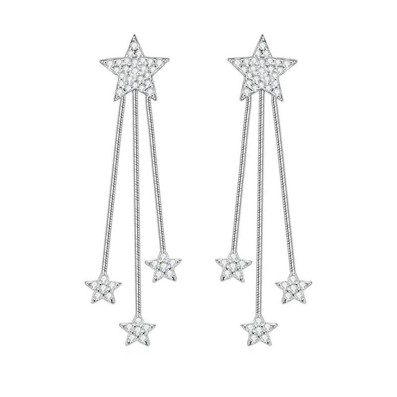 Anziw 925 Moissanite Star Tassel Drop Dangle Earrings for Women Real S925 Silver Studs Earrings Certified Fine Jewelry Gift Girl