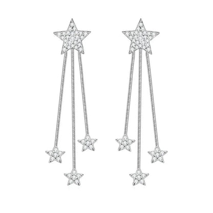 Anziw 925 Moissanite Star Tassel Drop Dangle Earrings for Women Real S925 Silver Studs Earrings Certified Fine Jewelry Gift Girl