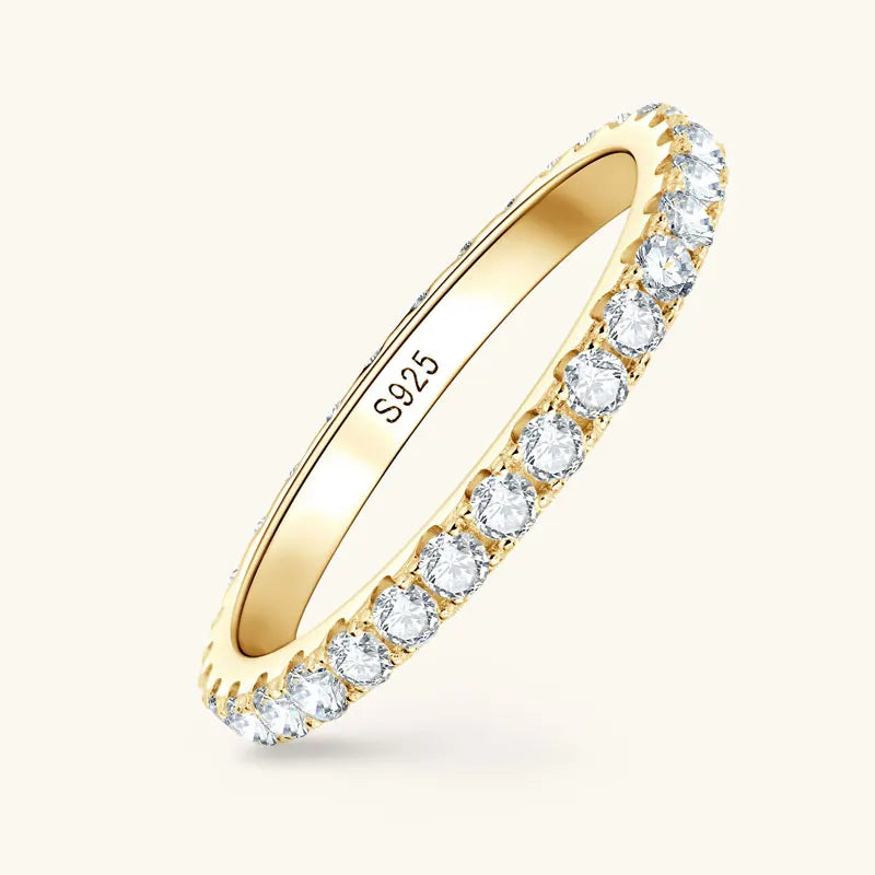Classic 925 Sterling Silver Full Eternity Ring 2mm D Moissanite Rings Stackable Finger Bands for Women 18k Gold Plated Jewelry