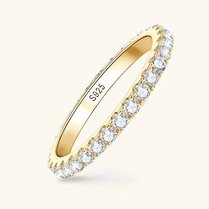 Classic 925 Sterling Silver Full Eternity Ring 2mm D Moissanite Rings Stackable Finger Bands for Women 18k Gold Plated Jewelry