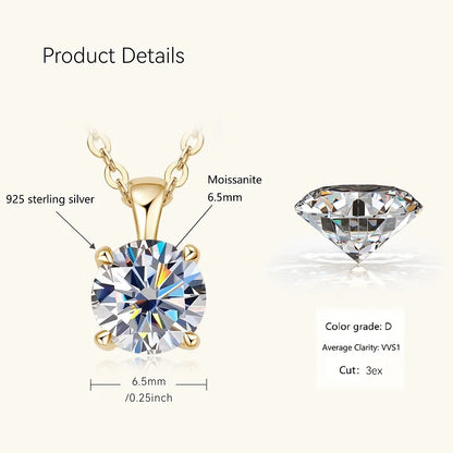 1.0 carat 2ct 3ct D Moissanite Solitaire Drop Necklaces 18k Gold Plated Pendant Original Real 925 Silver Chain Jewelry for Women
