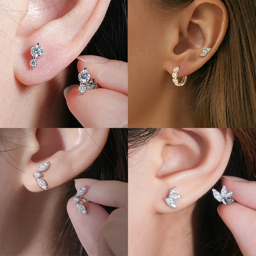 Anziw Cute Mini Moissanite Stud Earrings 100% Silver 925 Sterling Earrings Piercing Ear for Women Fine Jewelry with Certificate