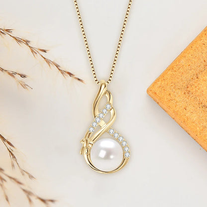 Anziw 10mm Freshwater Pearl Pendant Infinity Necklace 100% 925 Silver Adjustable Chain Fashion Fine Jewel for Women Gift 45+5cm
