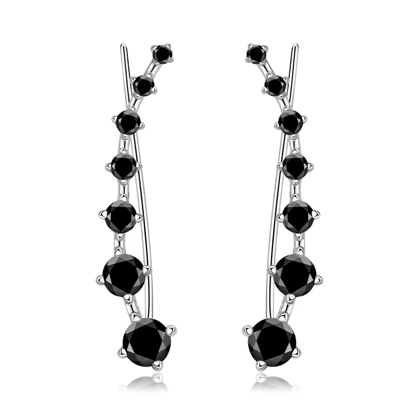 Anziw 925 Silver Full Moissanite Earrings Climber 7 Star Crawler Stud Ear Cuff for Women Black White Moissanite Jewelry Gifts
