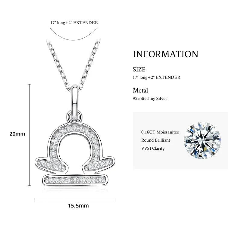 925 Sterling Silver Zodiac Sign 12 Constellation Pendant Micro-Set 1mm Moissanite Necklace Charm For Women Jewelry Birthday Gift