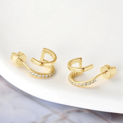 Anziw NEW 4mm Moissanite Piercing Stud Ear Cuffs 925 Sterling Silver Double Side Hoop Earrings for Women Illusion Jewelry Gifts