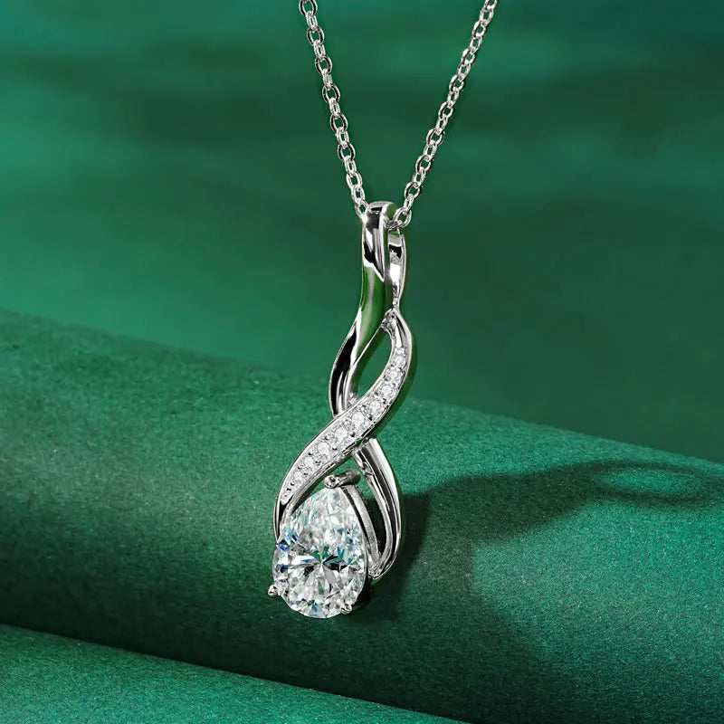 Anziw 7x10mm 2ct Pear Cut Moissanite Infinity Pendant Necklace for Women 925 Sterling Silver Adjustable Chain Fine Jewelry Gift
