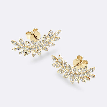 Leaf-Shaped Stud Earrings Climber 925 Sterling Silver D Color Moissanite Earrings for Women Wedding Party Jewelry Valentine Gift