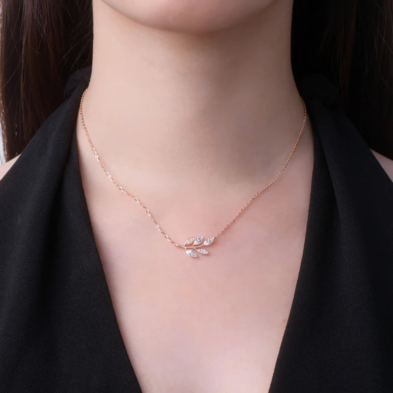 Anziw D0.90CT Marquise Cut Moissanite Leaf Pendant Necklace for Women Adjustable Chain 925 Sterling Silver Lab Diamond 40+5cm