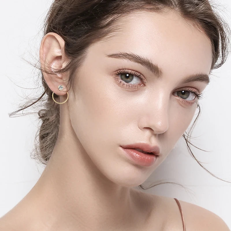 Anziw 100% 925 Silver Circle Piercing Earrings for Women 4mm 0.3ct Moissanite Earring Studs Threader Wedding Party Jewelry 2024