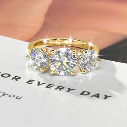 Anziw 8mm&6.5mm 4CTTW Round Moissanite Wedding Engagement Ring 14k Gold Filled Classic 3-Stones Promise Finger Jewelry for Women
