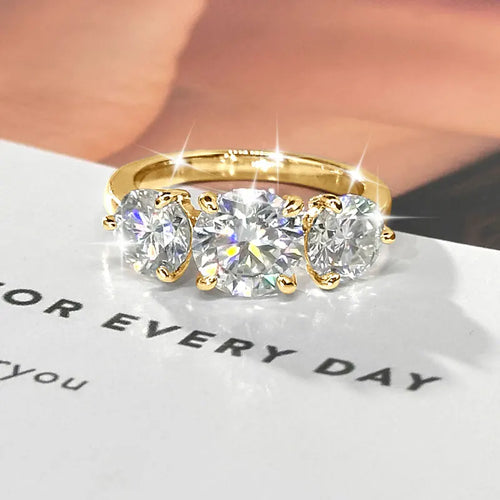 Anziw 8mm&6.5mm 4CTTW Round Moissanite Wedding Engagement Ring 14k Gold Filled Classic 3-Stones Promise Finger Jewelry for Women