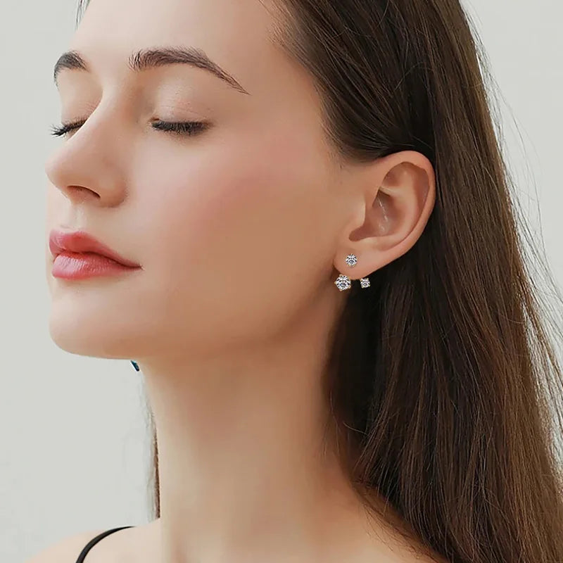 Anziw Trendy Dual Use Earrings Jackets 925 Sterling Silver D Color Moissanite Ear Jacket Studs for Women Jewelry Valentine Gifts