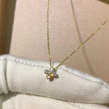 Anziw Lucky Clover Flower 3mm Moissanite Jewelry Set 925 Silver Pendant Necklace Stud Earrings for Women S925 Charm Fine Jewelry