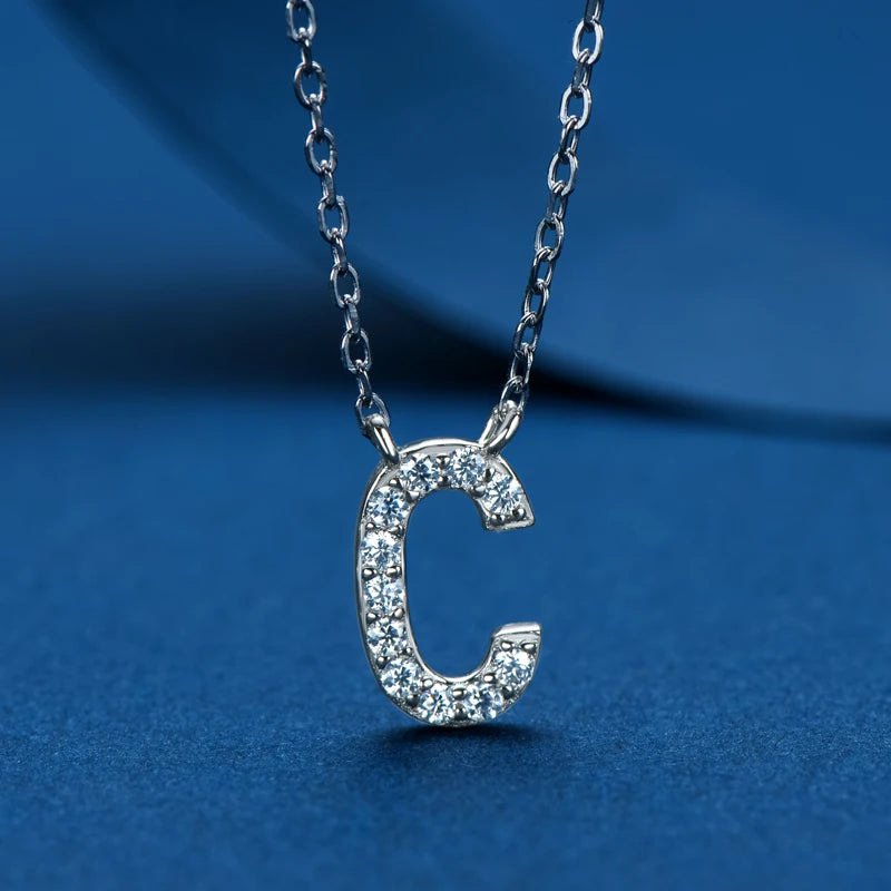 Anziw Initial Moissanite 26 Letter Pendant Necklace for Women Men Real Silver 925 Name Pendant Fine Jewelry Valentine's Day Gift