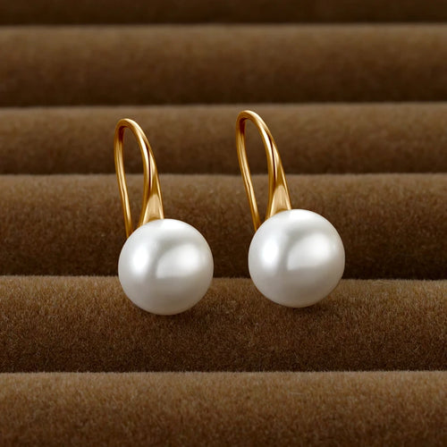 Anziw Elegant Pearl Drop Earrings 8-8.5mm Natural Freshwater Pearl Hook Earrings For Women Classic Wedding Jewel 14K Gold Fille