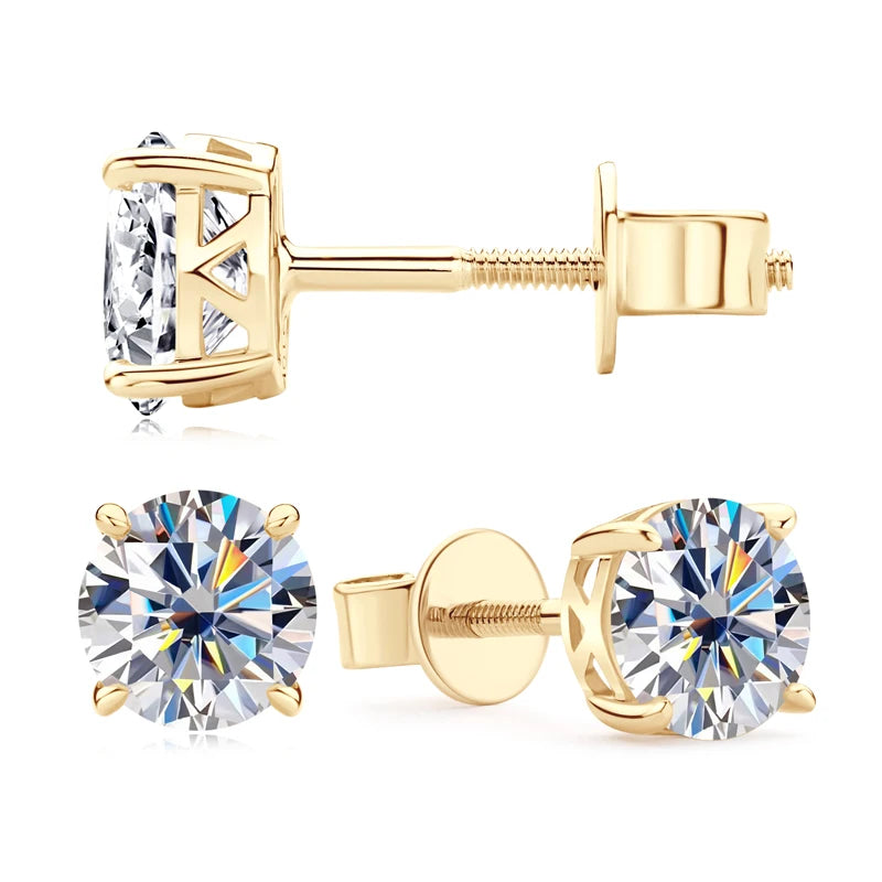 Anziw Pure 10K 14K Gold Stud Earrings Moissanite D0.80CT Piercing Earrings for Women Men Certified Gold Jewel Classic Four Claw