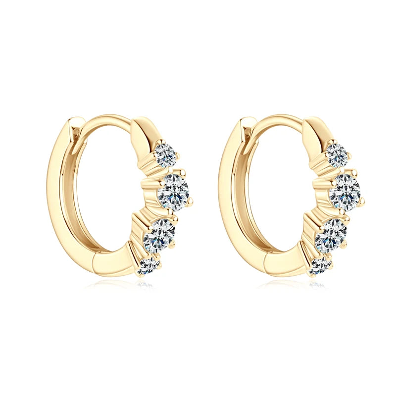 Anziw 925 Sterling Silver 4 Stones Moissanite Irregular  Hoops Huggie Earrings for Women 3mm&2mm Round Cut Lad Diamond Jewelry