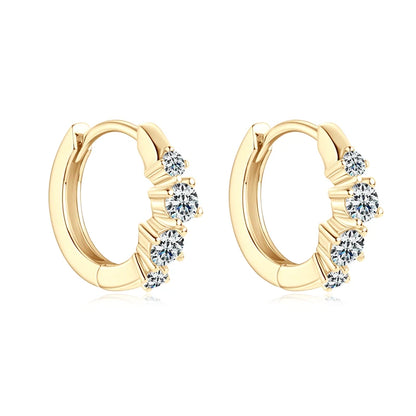 Anziw 925 Sterling Silver 4 Stones Moissanite Irregular  Hoops Huggie Earrings for Women 3mm&2mm Round Cut Lad Diamond Jewelry