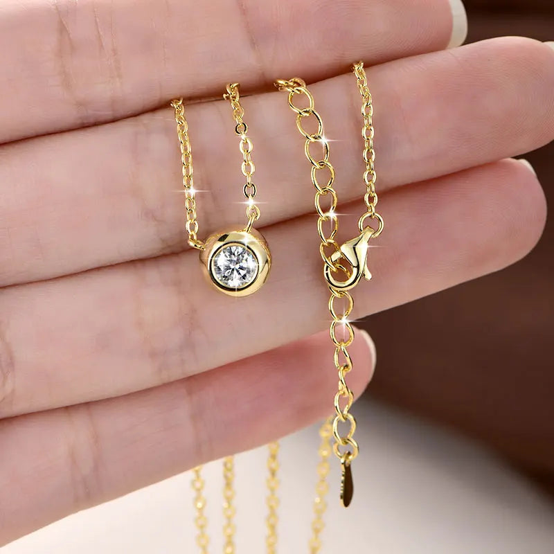 Anziw Solitaire 0.5CT 5MM D Color Bezel Moissanite Pendant Necklace for Women 14k Gold Filled Adjustable Chain Certified Jewelry