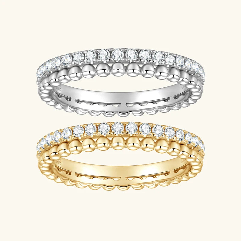Anziw 1.5mm D Moissanite Half Eternity Ring 925 Sliver Double Hoops Rings Finger Bands for Women Trendy Jewelry Valentine's Gift