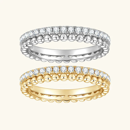 Anziw 1.5mm D Moissanite Half Eternity Ring 925 Sliver Double Hoops Rings Finger Bands for Women Trendy Jewelry Valentine's Gift