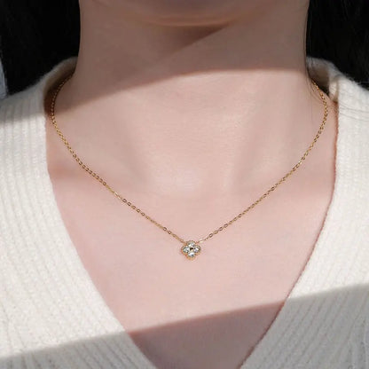 Anziw Lucky 3mm Moissanite Clover Flower Pendant Necklace Earrings Bracelet for Women 925 Silver Charm Jewelry Valentine's Gifts
