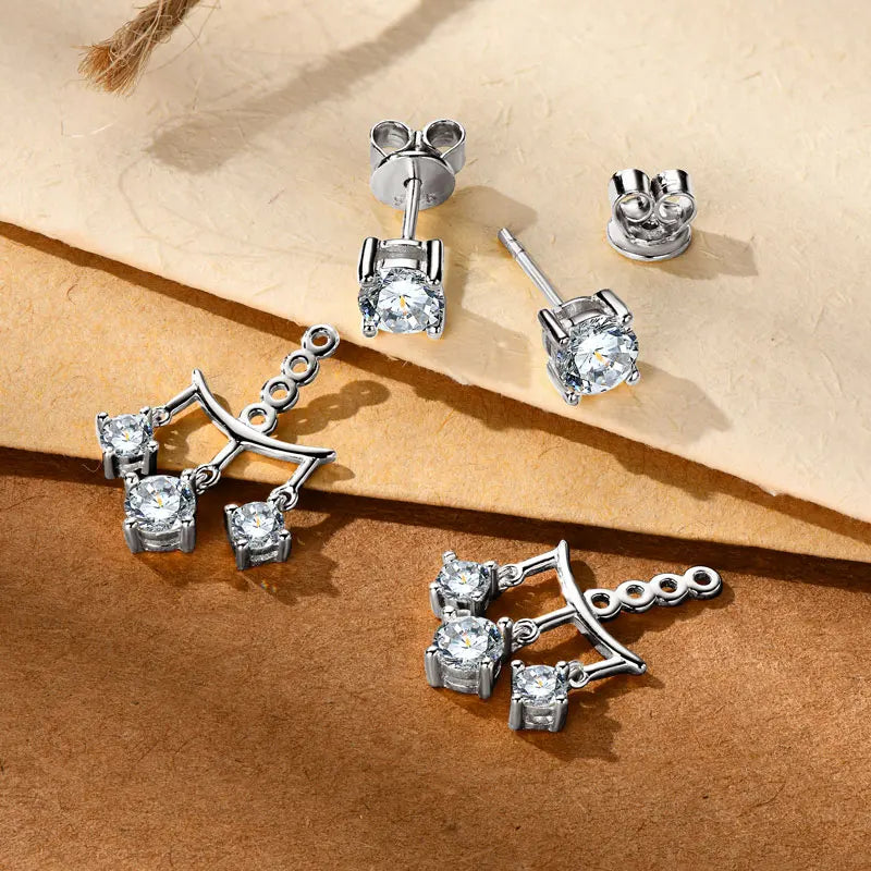 Anziw Trendy Dual Use Earrings Jackets 925 Sterling Silver D Color Moissanite Ear Jacket Studs for Women Jewelry Valentine Gifts