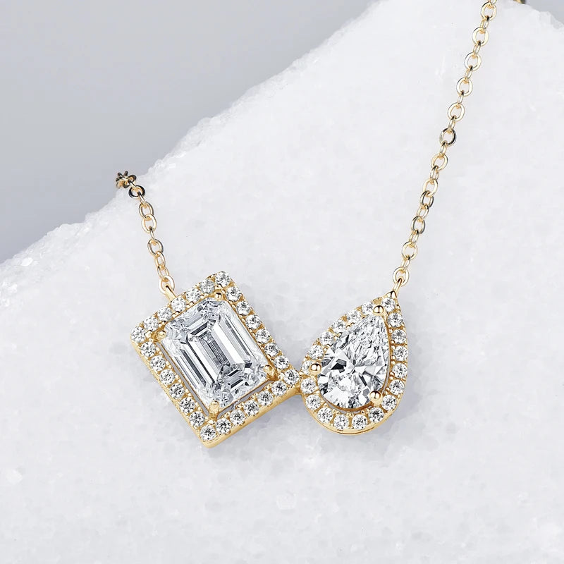 3CTW. 2ct Emerald Cut and Pear Cut D Moissanite Pendant Necklace for Women s925 Silver Certified Jewelry Party Birthday Gift