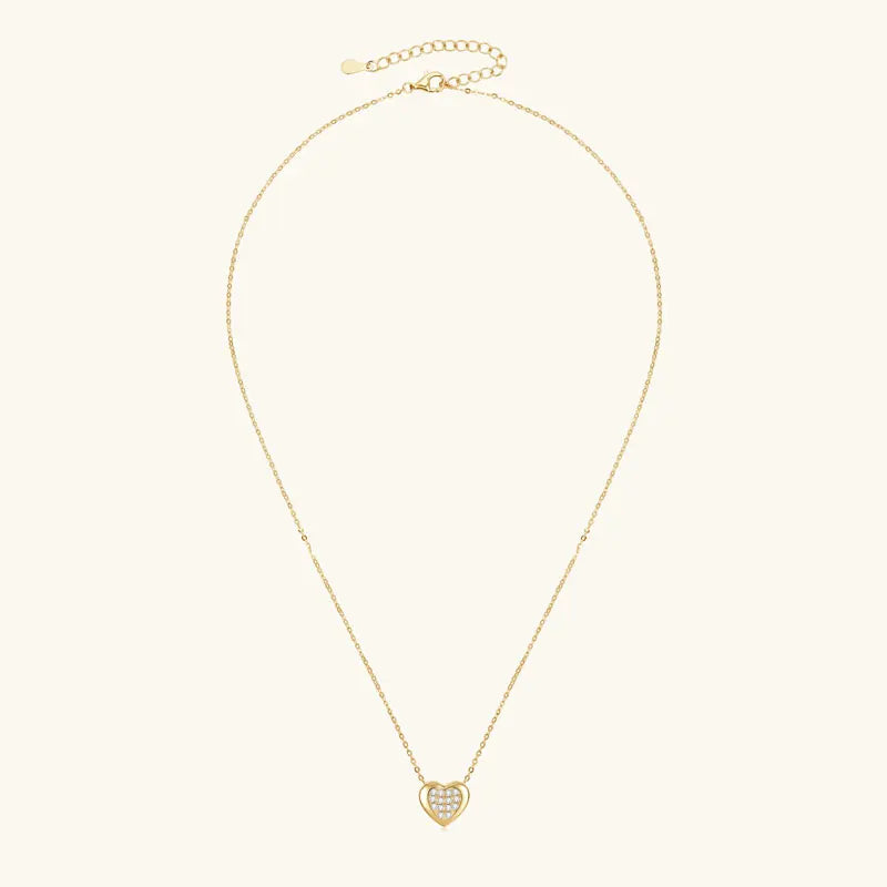 Anziw Love Heart Full Moissanite Solitaire Pendant Necklace for Women 925 Silver Chain Adjustable Collar Jewelry Gift Valentines