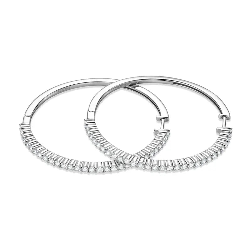 Anziw 2mm Moissanite Hoop Earrings for Women 925 Silver 40mm Large Big Hoops Piercing Earrings Fashion Fine Jewelry Party Gifts
