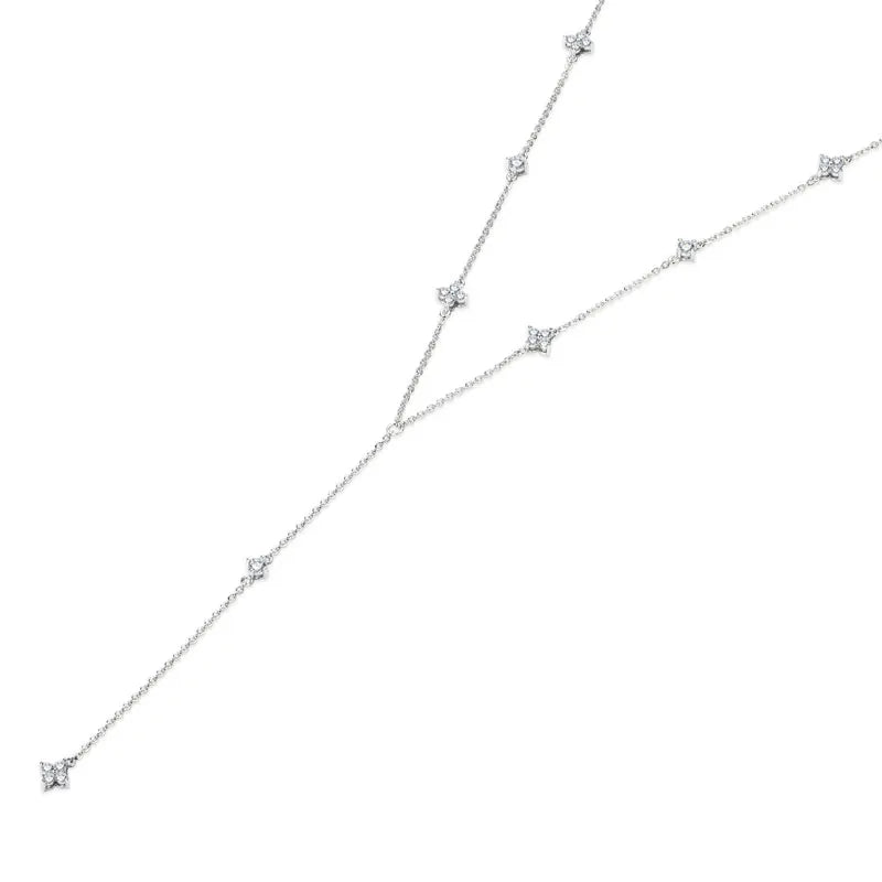 Anziw Moissanite Long Tassel Pendant Necklace 925 Silver Four Clover Flower Y Chain Necklace for Women Valentine Gift Trend 2024