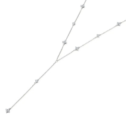 Anziw Moissanite Long Tassel Pendant Necklace 925 Silver Four Clover Flower Y Chain Necklace for Women Valentine Gift Trend 2024
