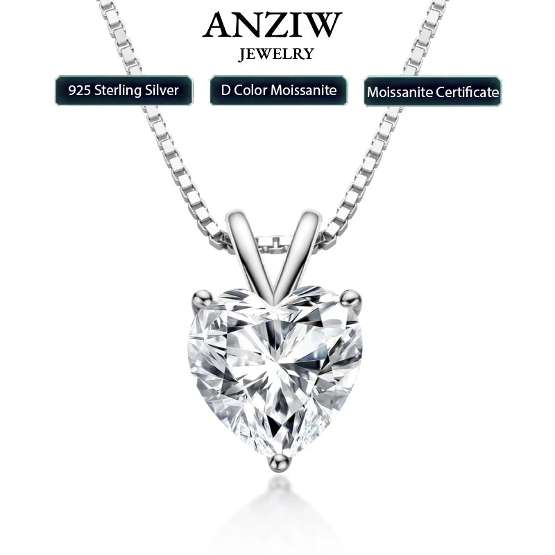 Real 2.0 Carat Heart Shape Moissanite Pendant Necklace D Color Diamond For Women Silver 925 Sparkling Wedding Party Jewelry Gift