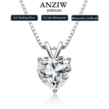 Real 2.0 Carat Heart Shape Moissanite Pendant Necklace D Color Diamond For Women Silver 925 Sparkling Wedding Party Jewelry Gift