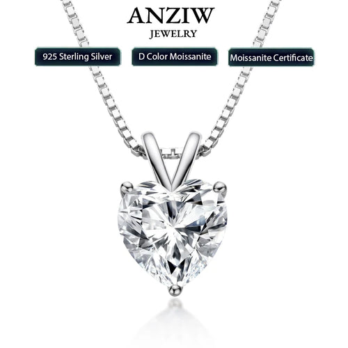 Real 2.0 Carat Heart Shape Moissanite Pendant Necklace D Color Diamond For Women Silver 925 Sparkling Wedding Party Jewelry Gift