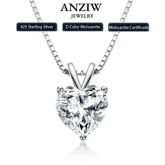 Real 2.0 Carat Heart Shape Moissanite Pendant Necklace D Color Diamond For Women Silver 925 Sparkling Wedding Party Jewelry Gift