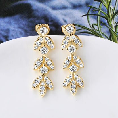 ANZIW Real Moissanite Earrings Leaf Chandelier Drop Dangle Long Earrings 925 Silver Piercing Studs for Women Cute Jewelry Korean