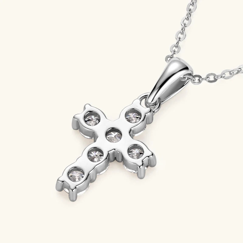 Anziw Classic Charm Cross Pendant Necklace 925 Sterling Silver Moissanite with Certificate  for Women Men Gifts Collar Jewelry