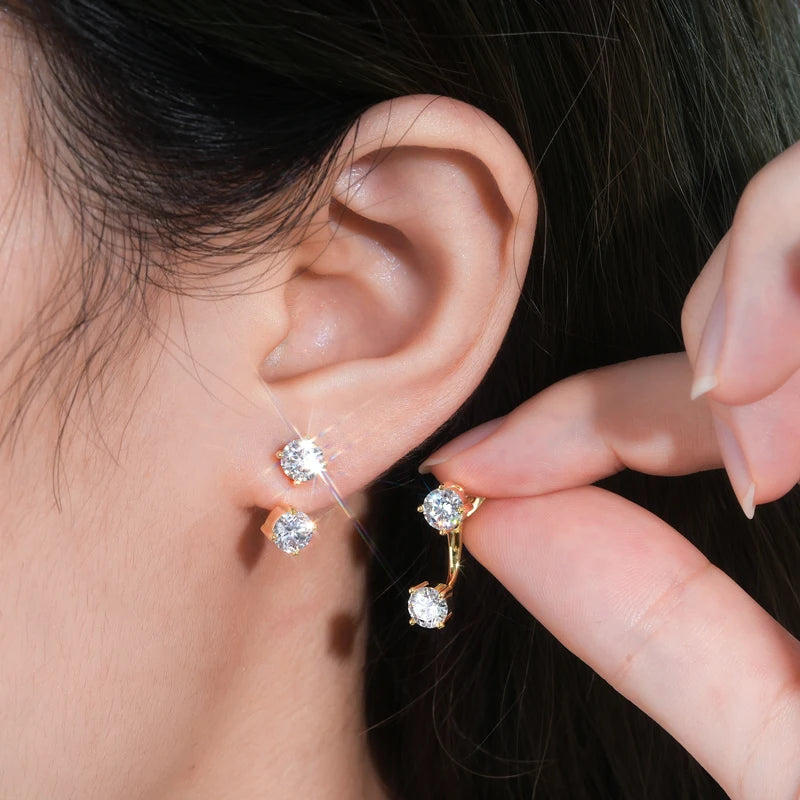 Anziw Trendy Dual Use Earrings Jackets 925 Sterling Silver D Color Moissanite Ear Jacket Studs for Women Jewelry Valentine Gifts