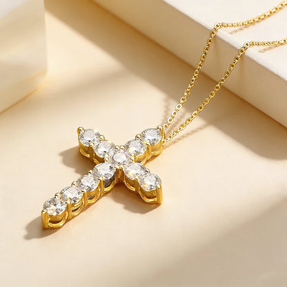 Anziw GRA Certified 3.5mm D Color Moissanite Cross Pendant Necklace 14k Gold Filled Collar Religious Jewelry for Women Men Gifts