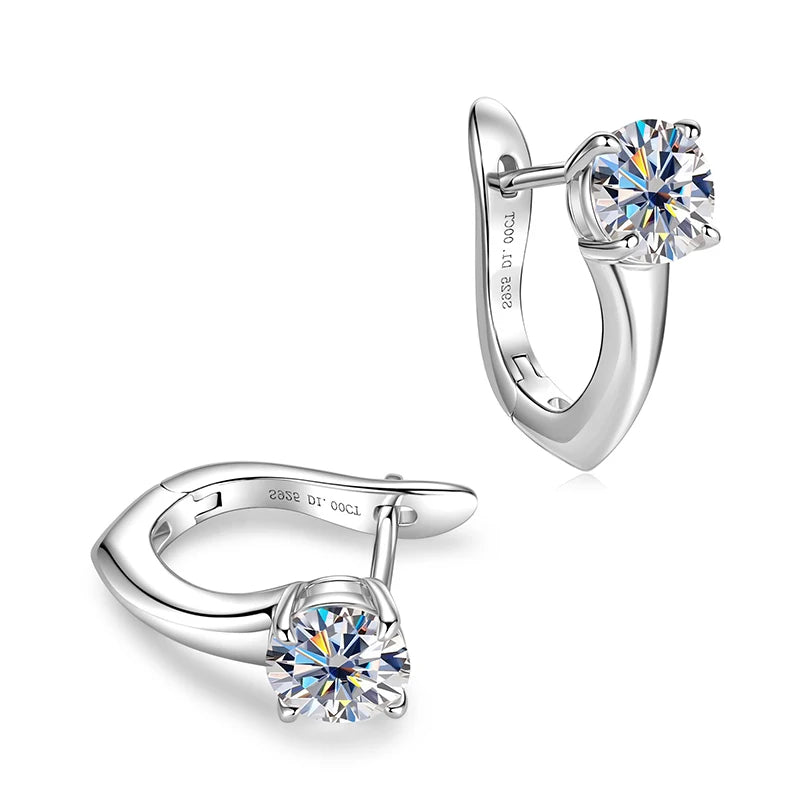 Anziw Certified D Color 1.0CT 6.5mm Moissanite Hoop Earrings 925 Silver Earring Lab Diamond Huggies for Women Fine Jewelry Gifts