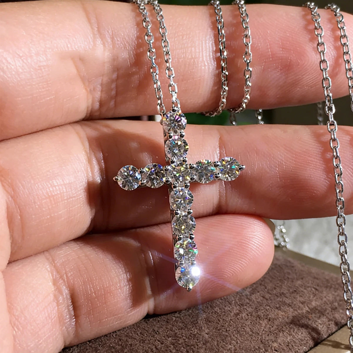 Anziw GRA Certified 3.5mm D Color Moissanite Cross Pendant Necklace 14k Gold Filled Collar Religious Jewelry for Women Men Gifts