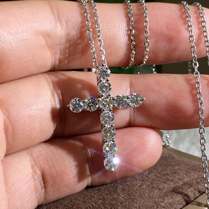 Anziw GRA Certified 3.5mm D Color Moissanite Cross Pendant Necklace 14k Gold Filled Collar Religious Jewelry for Women Men Gifts