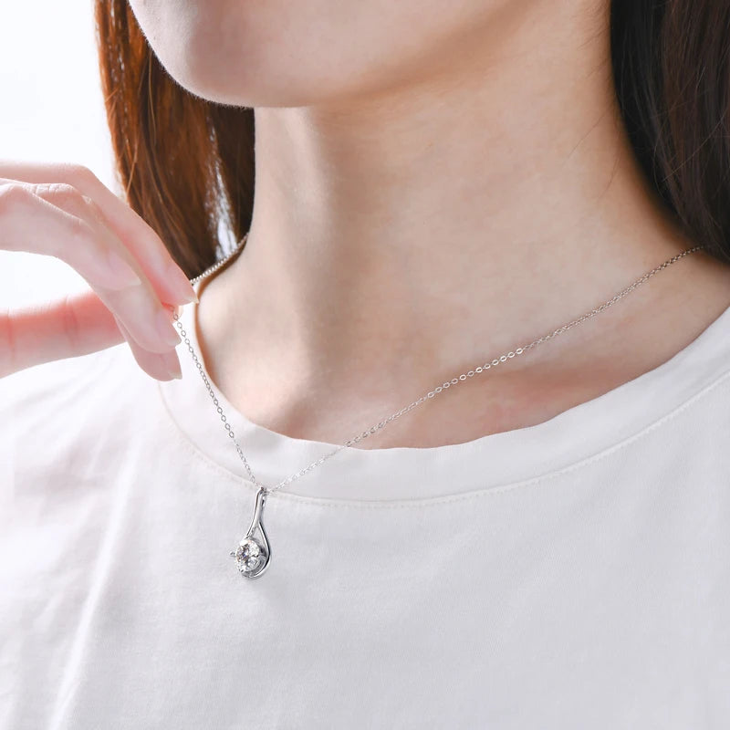 18K Gold Plated Solitaire Round 8mm 2ct Moissanite Infinity Pendant Necklace 925 Sterling Silver Women Teardrop D Color Diamond