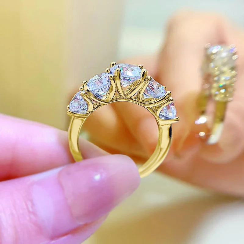Anziw 5 Stone Rings 3.6cctw D Color Moissanite Engagement Wedding Bands Sliver 925 for Women Sparkling Diamonds Jewelry With