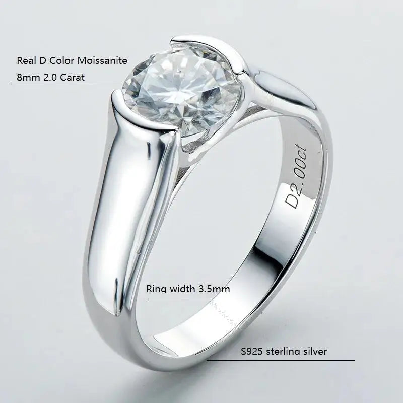 Anziw Real 925 Silver 2 Carat Moissanite Wedding Ring For Women Solitaire Promise Finger Ring Certified Jewelry 18K Gold Plated