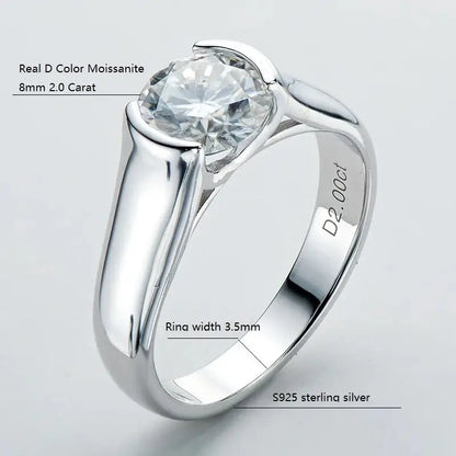 Anziw Real 925 Silver 2 Carat Moissanite Wedding Ring For Women Solitaire Promise Finger Ring Certified Jewelry 18K Gold Plated